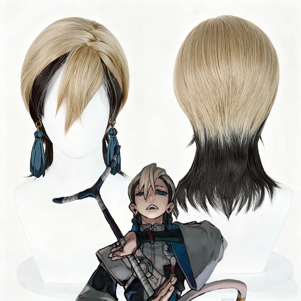 Anime GACHI AKUTA Zanka ‌   Perruque de Cosplay synthétique pour hommes adultes, cheveux courts noirs dorés, résistants à la chaleur, accessoire d'halloween