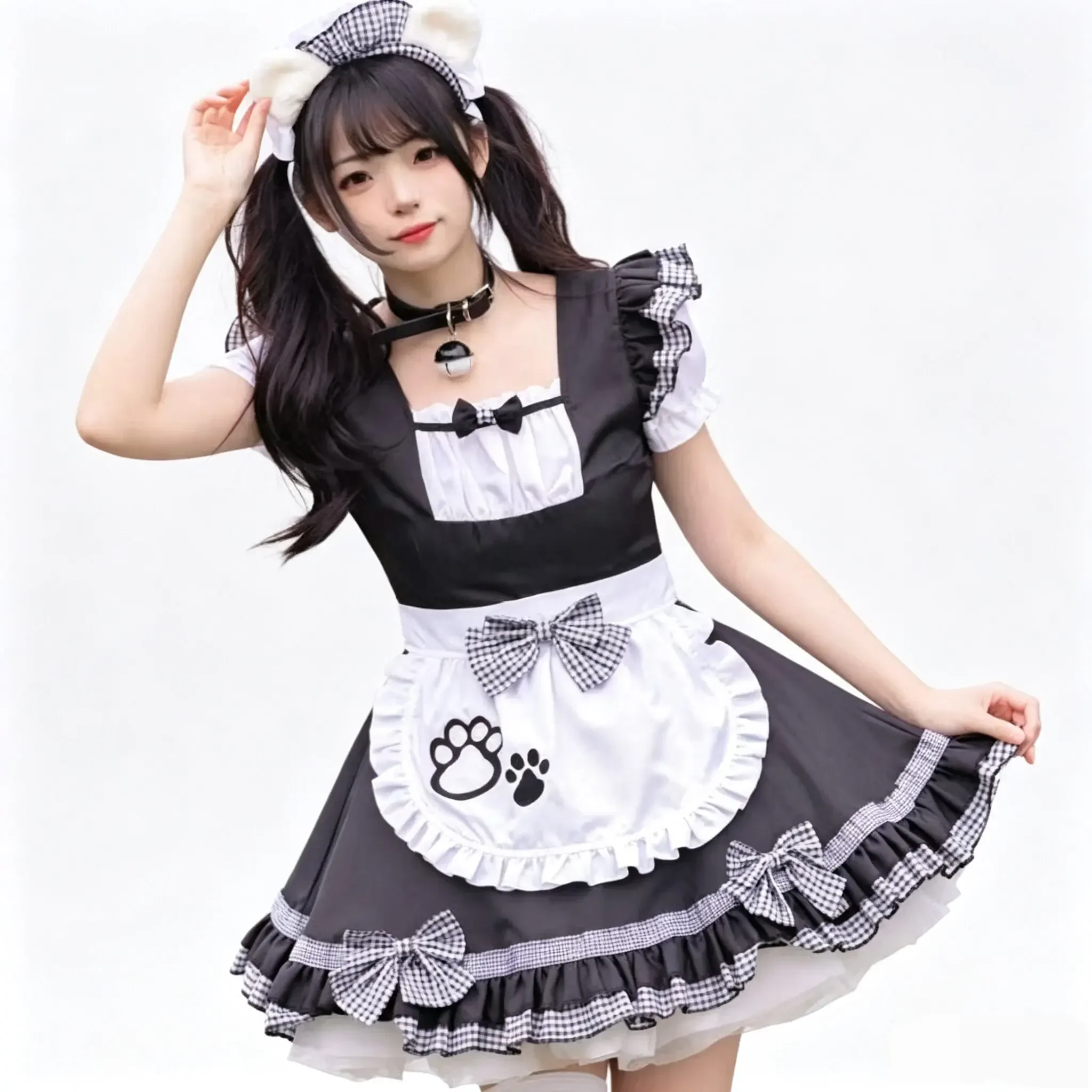 Sexy Maid Cosplay Costumes Anime Sweet Cat Skirt Black White Pink Cute Lolita Dress Carnival Party Apron Waitress Outfits view 4