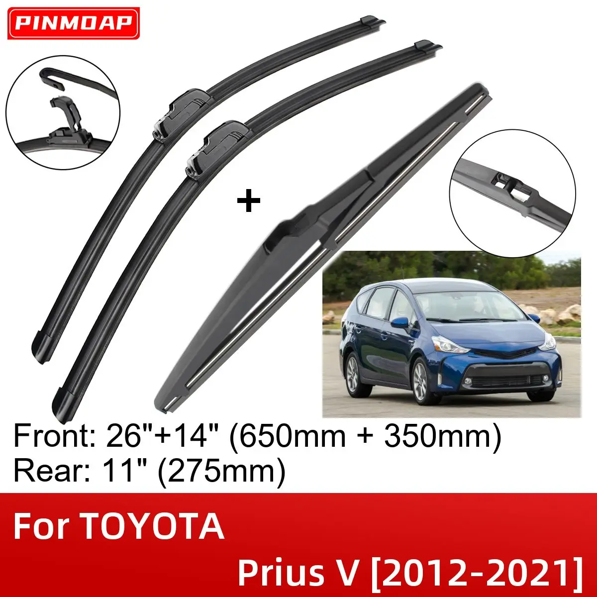 For TOYOTA Prius V 2012-2021 Front Rear Wiper Blades Brushes Cutter Accessories J Hook 2012 2013 2014 2015 2016 2017