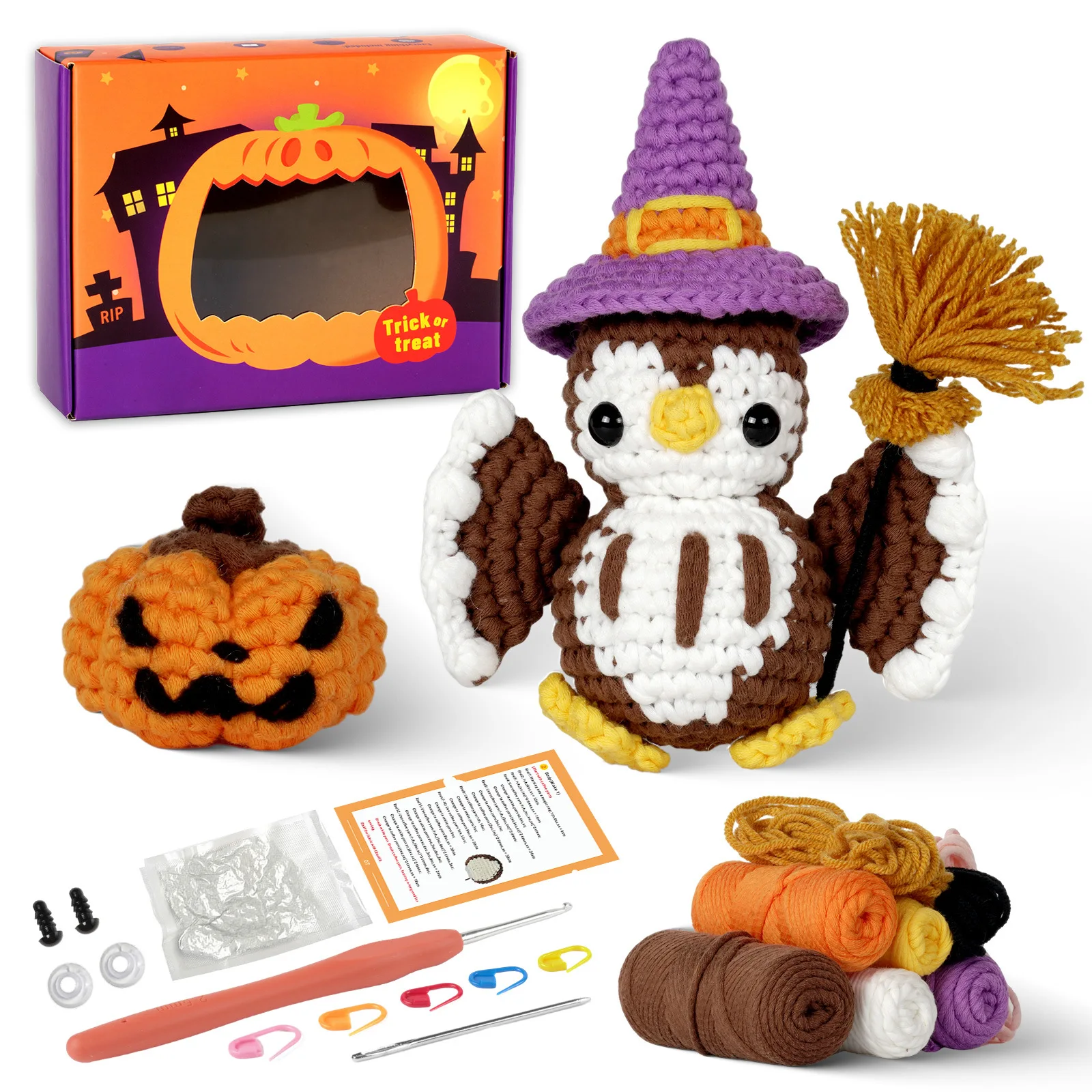 Halloween Festival DIY Crochet Material Package for Beginners Crochet Kit Yarn Knitting Doll For Kids Gift Holiday Decorations