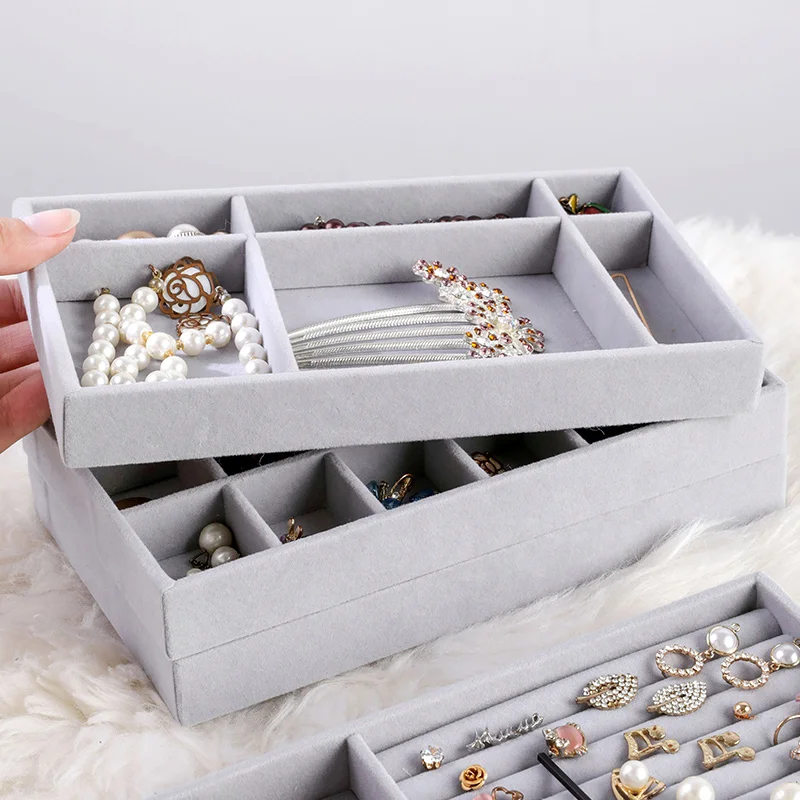 Velvet Jewelry Storage Tray Display Jewel Holder Stand Bracelet Necklace Ring Storage Box Showcase Drawer Jewelry Organize