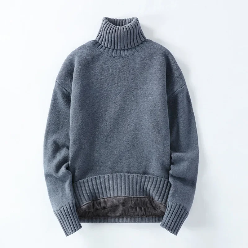 

2023 Men's Autumn and Winter Plush Thickened High Neck Sweater Men's Trend Casual Solid Color Knitwear