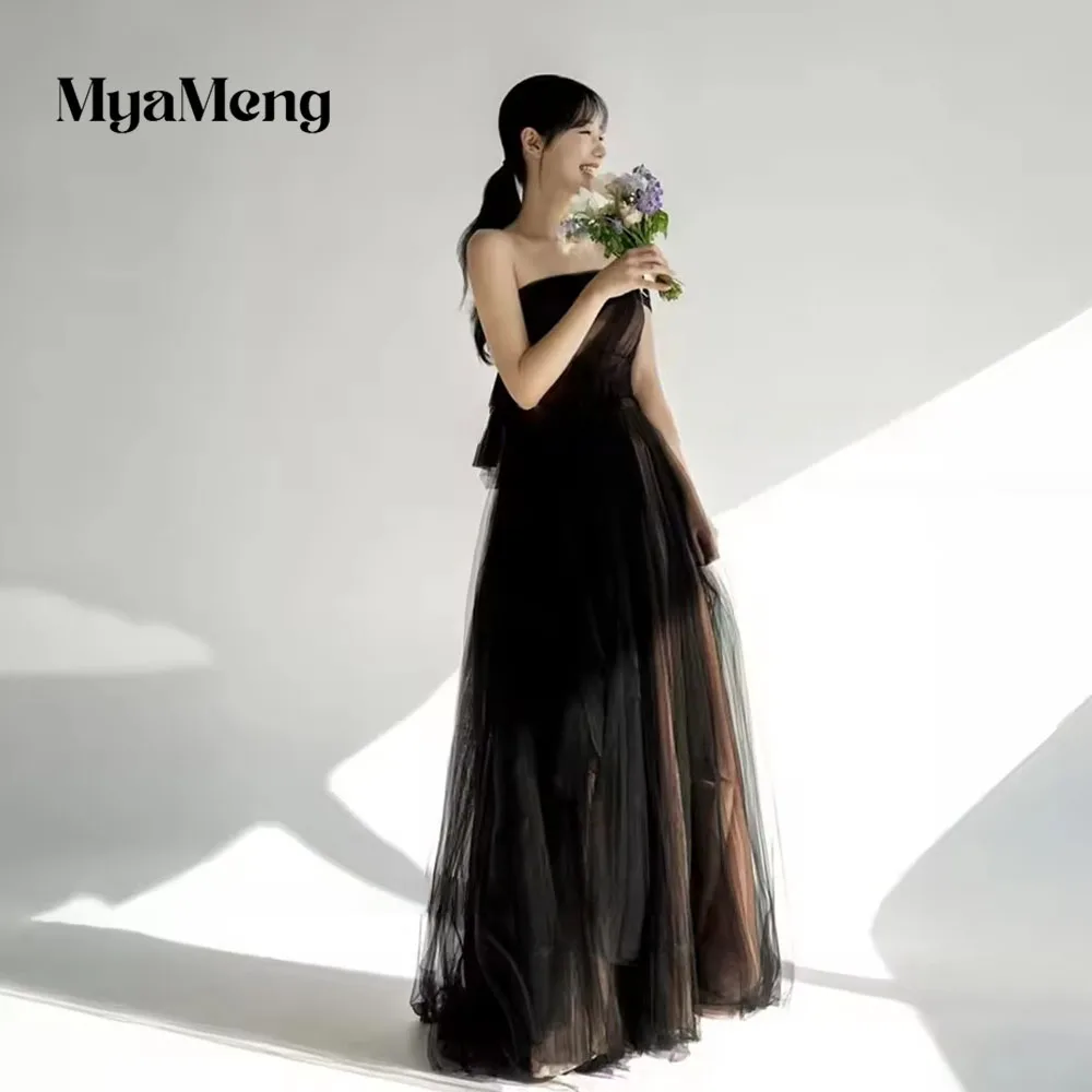 Modern Strapless Contrast color Detachable shawl Korea Prom Dresses Tulle Customized Floor Length Evening Gowns Wedding