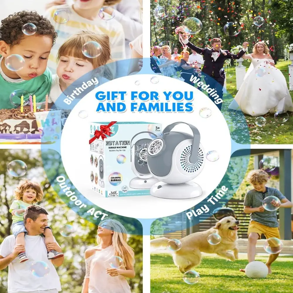 New 360° Oscillation Bubble Machine 60° Adjustment Innovative Automatic Bubbles Blower Multifunctional Bubble Toys Kid