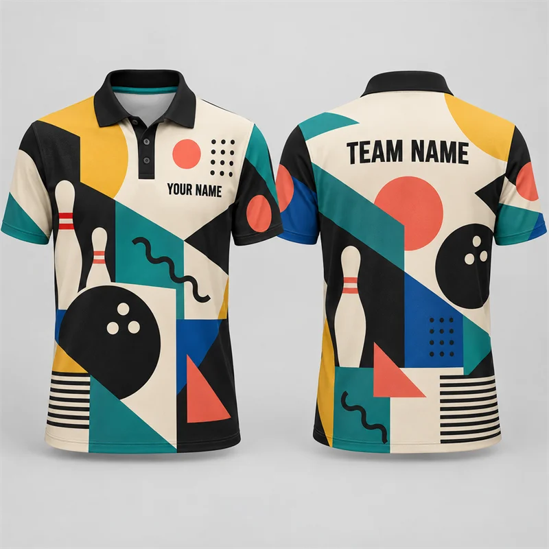 Custom Bowling Polo Shirt Personalized Name Team Name Artistic Print Short Sleeve Jersey League Tournament Sports Team Uniform