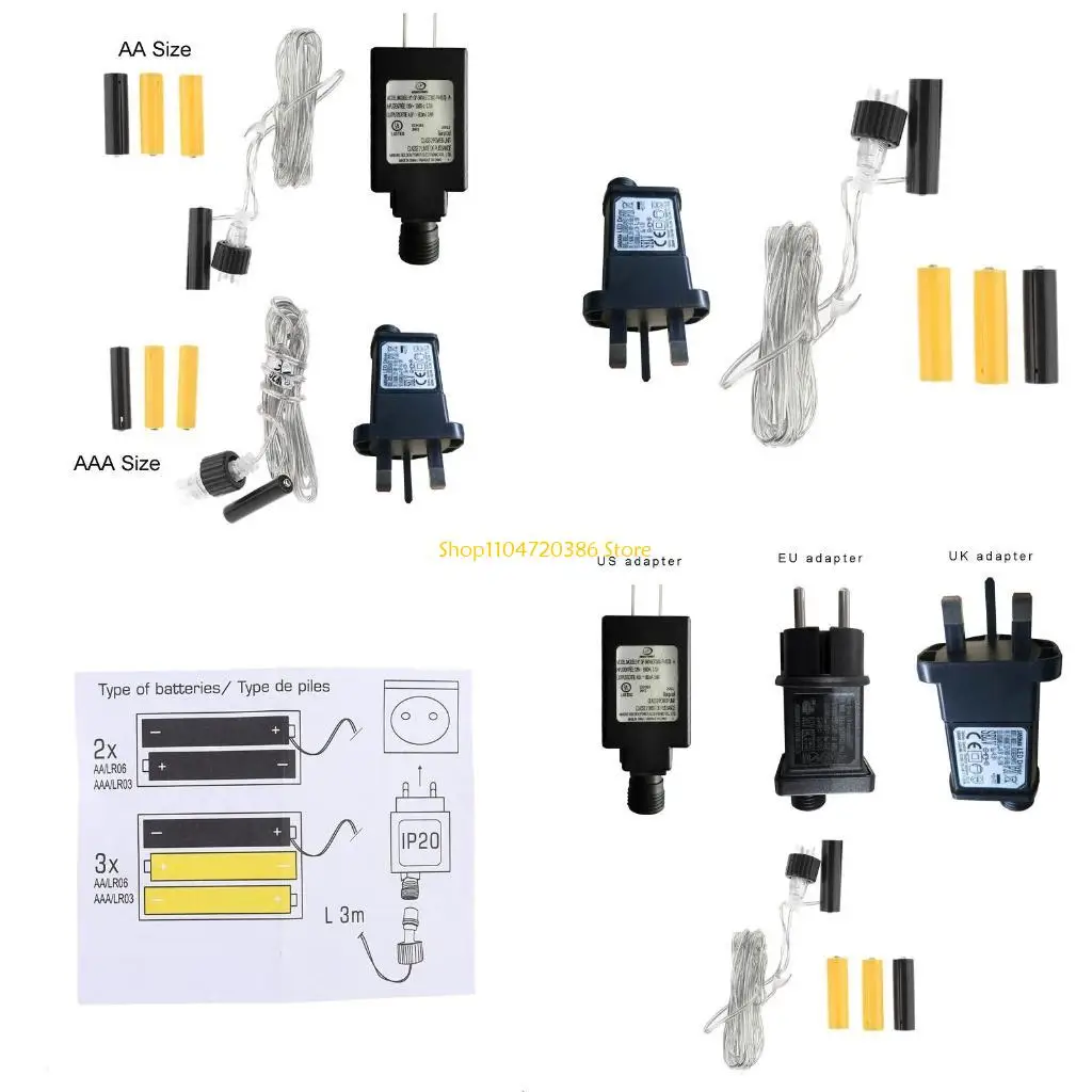 K0EA AAA AA Battery UK/US Cable Converter Line For Clocks Remote Control