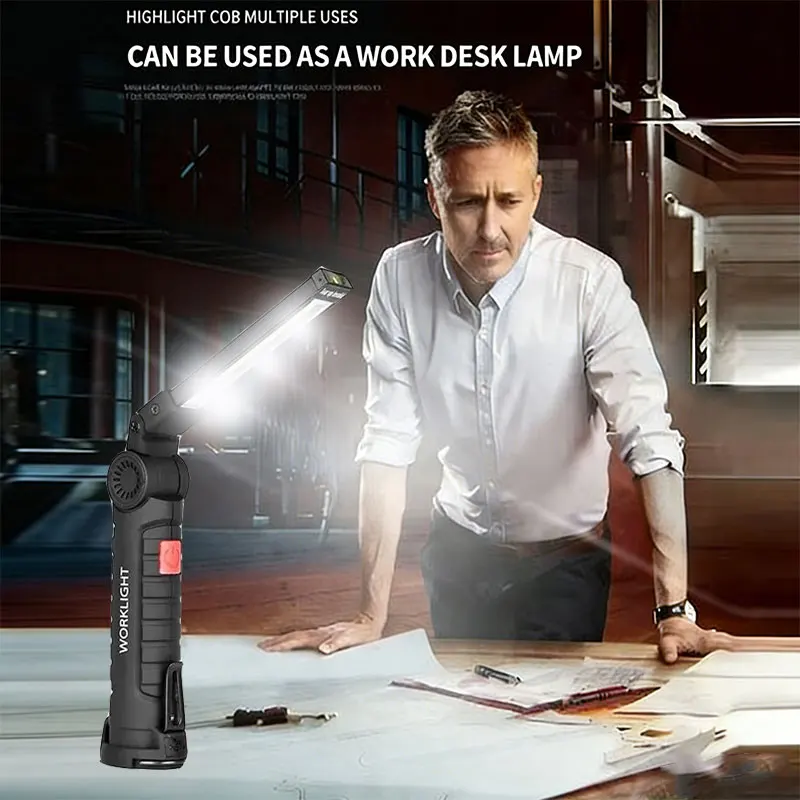 LED-Taschenlampe, wiederaufladbar, Arbeitsleuchte, Aufhängehaken, magnetisch, mit eingebauter Batterie, USB, tragbare Taschenlampe, Camping-Reparatur-Taschenlampe