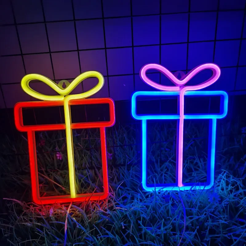 Gift Box Led Neon Sign Wall Light for Bedroom Kids Room Living Room Bar Party Wedding Decoration Christmas Gift Neon Night Light