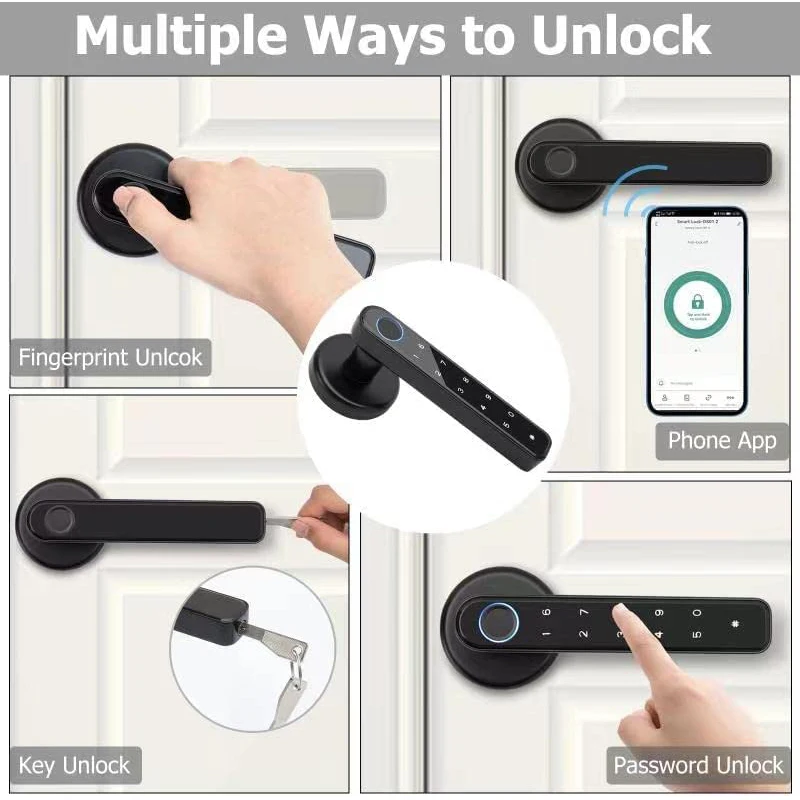 Tuya Bluetooth Smart Fingerprint Door Lock With Password Mechanical Key Unlocking For Wooden Door Single Handle Smartlife M3