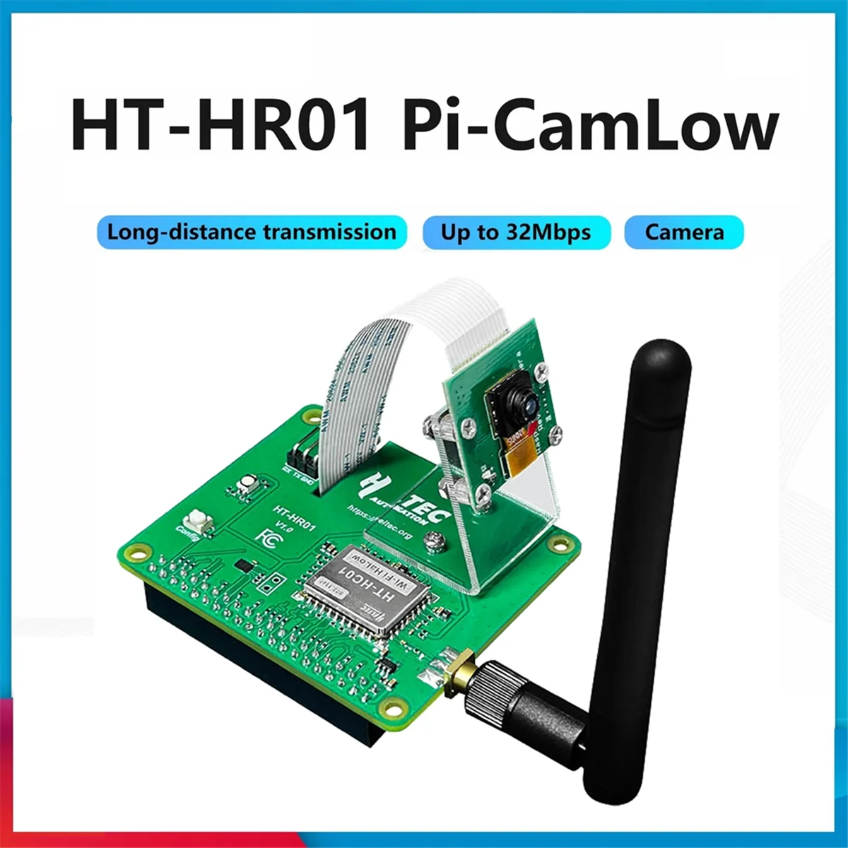 ABXHA HR01 WiFi HaLow Module Pi-CamLow for Raspberry Pi HAT 5MP Camera 2KM Range 32.5Mbps Mesh Networking