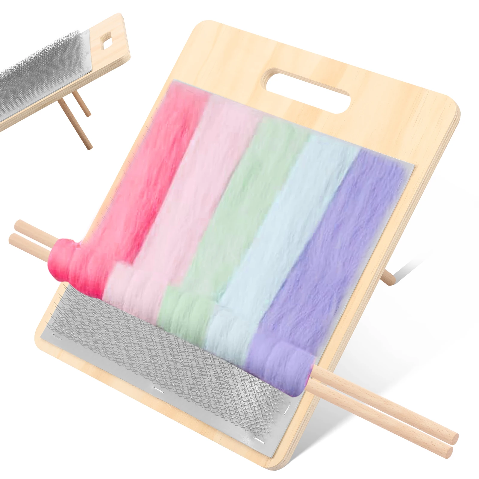 

1 Set Wool Blending Board Set Practical Needle Felting Tools with 2 Wood Stick Yarn Carding Boards for Organize Mix Color Fiber
