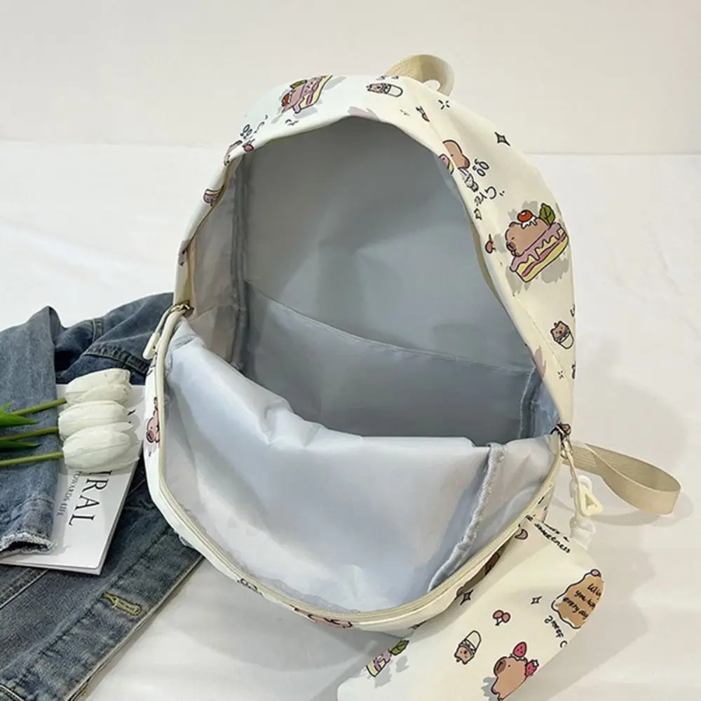 Cartoon Nylon Capybara Backpack Capybara Lightweight Schoolbag Large Capacity Alleviate Burden Shoulders Bag Student Gift