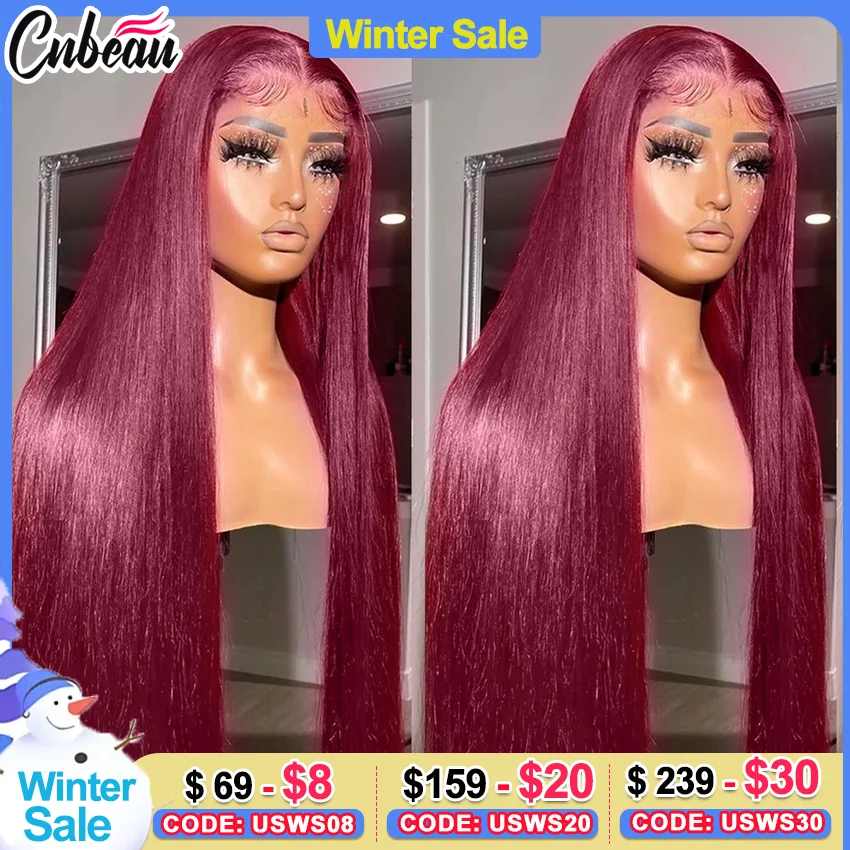 13x4 Hd Transparent Lace Front Wigs Human Hair For Black Women Straight Remy Human Hair 99j Burgundy Brazilian Lace Frontal Wigs