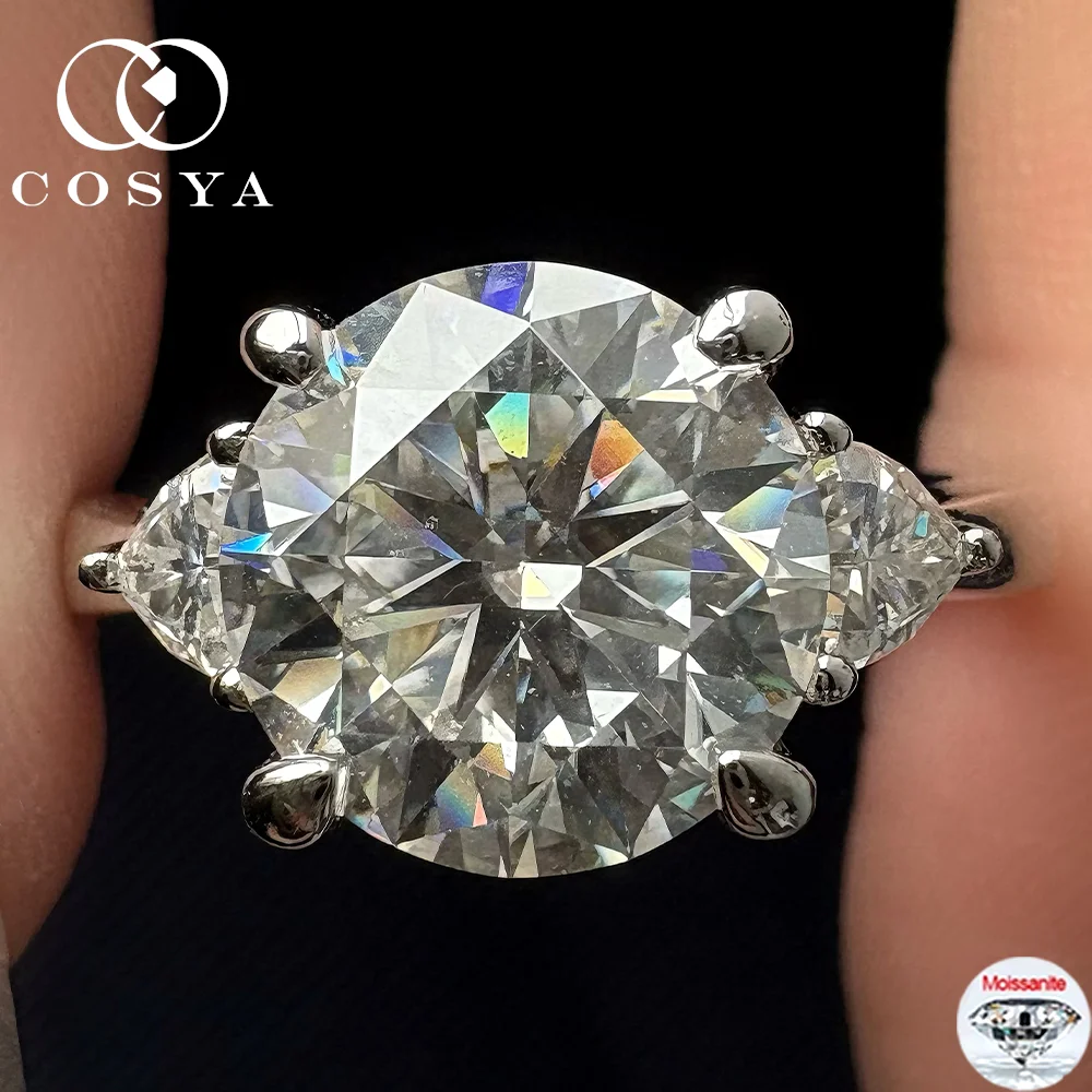 

COSYA 4,6 карат кольцо с муассанитом для женщин 3-камень круглый/толстый треугольник лабораторный бриллиант S925 серебряное обручальное кольцо ювелирное изделие подарок