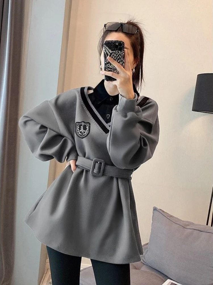 Black Pullovers Button Sweatshirts For Women Grey Warm Long Sleeve Female Clothes Offer Elegant Classy Nice Color Aesthetic Tops