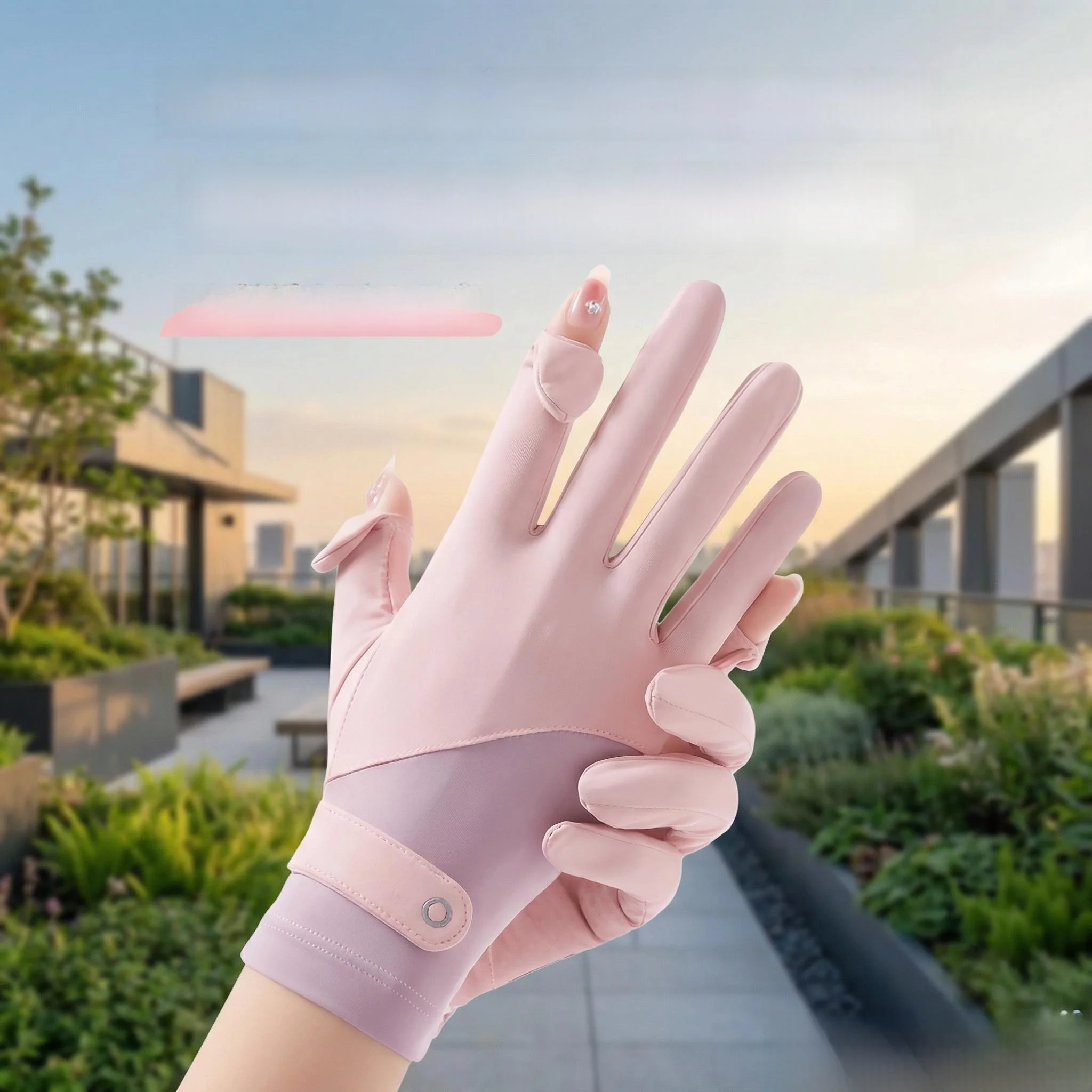 日焼け止め薄型アイスシルク手袋-女性用-車の運転用-紫外線防止-タッチスクリーン対応-指なし手袋