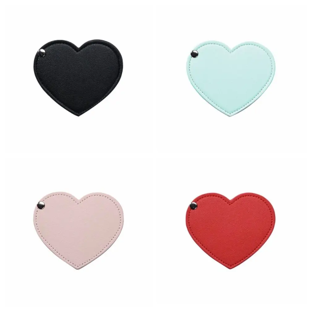 Mini Portable Heart Compact Mirror Solid Color Ultra-thin Makeup Mirror PU Leather Unbreakable Cosmetic Mirror Travel