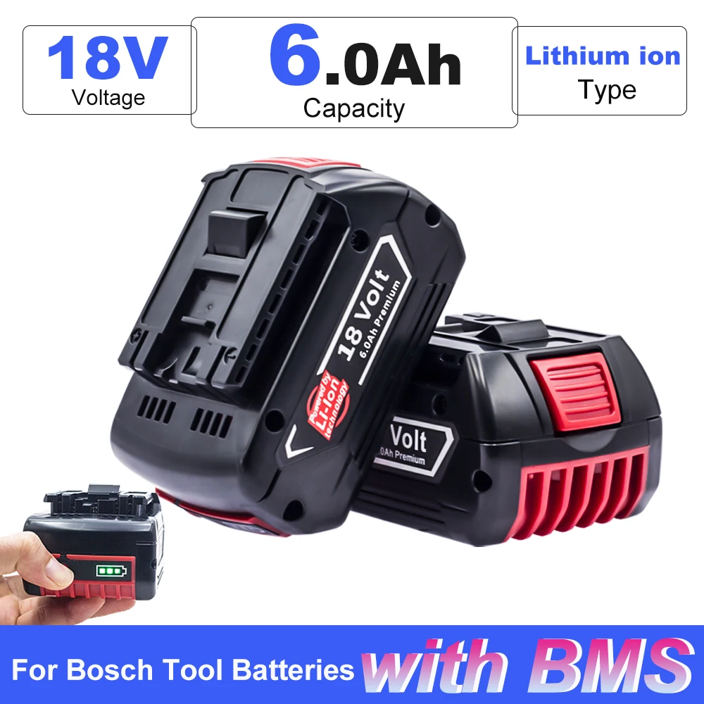 brand new 18V 6.0A Rechargeable Li-Ion Battery For Bosch 18V Power Tool  Portable Replacement BAT609 Indicator Light 18650