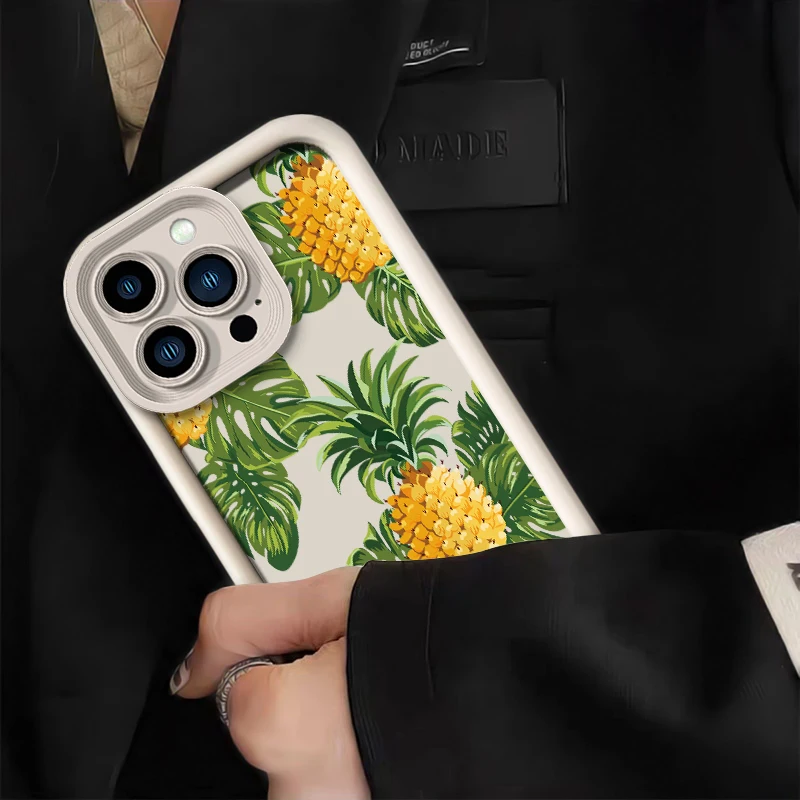 الأناناس البرتقال زهرة طباعة جراب هاتف آيفون 13 14 برو ماكس 17 الهواء 16 15 زائد 12 Mini 11 SE لينة سيليكون ماتي غطاء