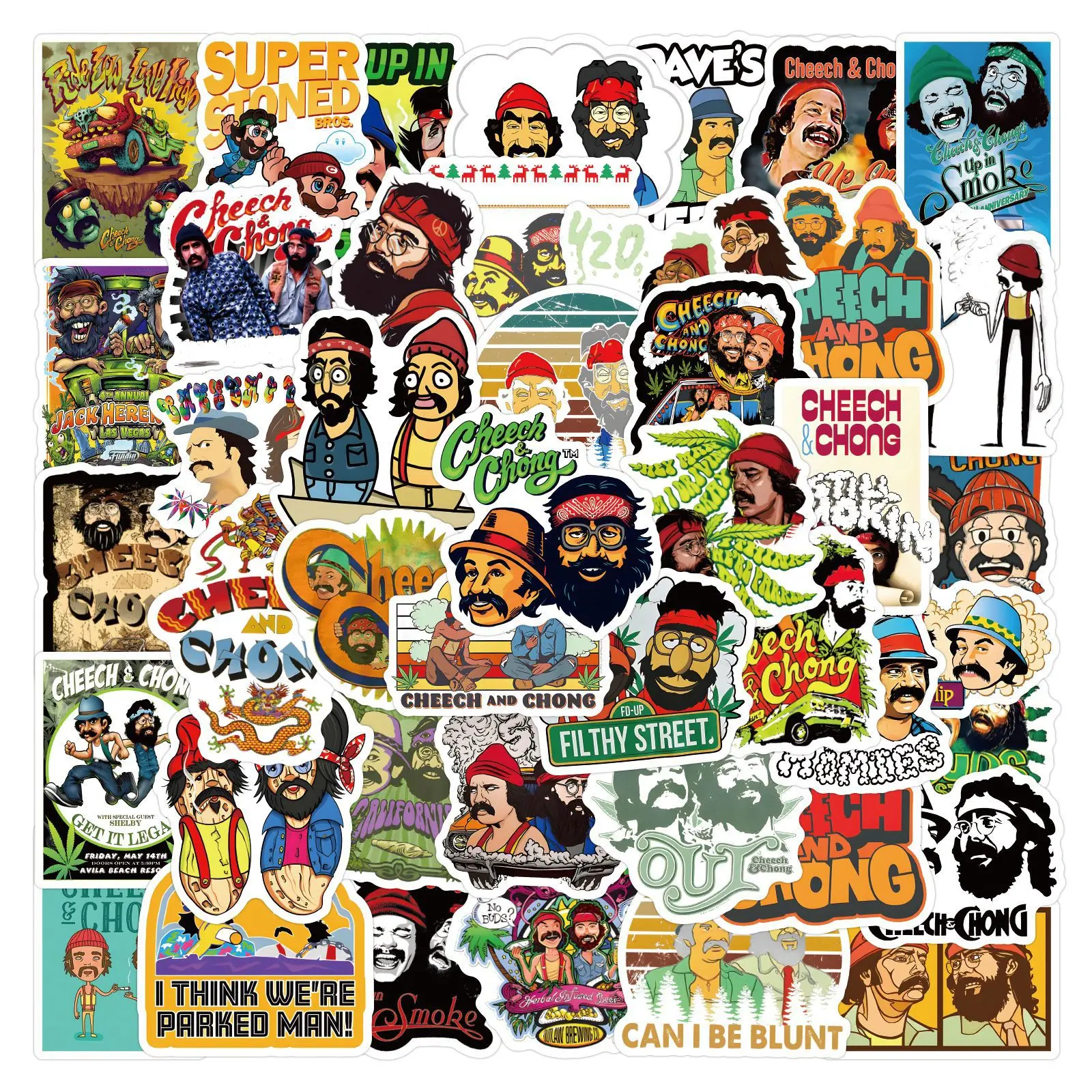 10/30/55PCS Cheech and Chong Stickers Funny Cartoon Stciekr Comedy Decals Scrapbook Laptop Guitar Car Bike Skateboard Kids Toys