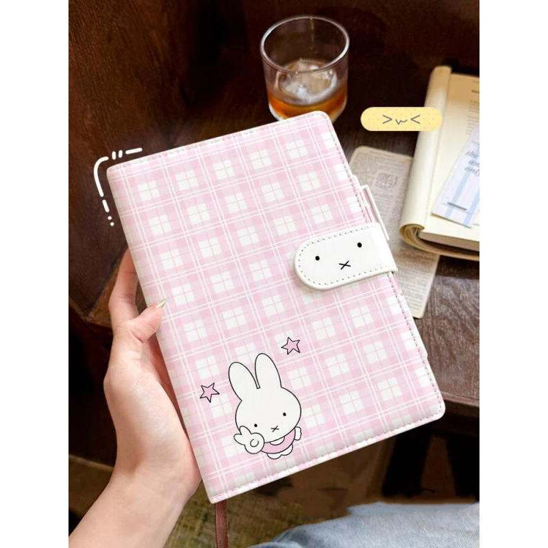 Miffy Notebook Kawaii Cartoon Miffy A5 Leather Magnetic Buckle Notebook Ins Wind Handbook Student Diary
