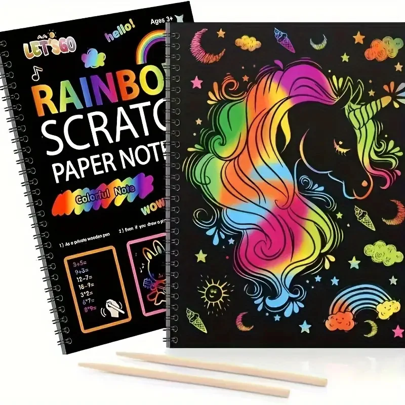 1Pc Rainbow Scratch Notebooks, 12 Pages Total, Art & Crafts Color Drawing Paper Kit, Game Party Favors, Christmas & Easter Toys