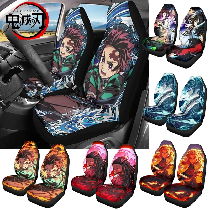 

2Pcs Demon Slayer Tanjirou Automobiles Seat Covers for Universal Car Seat Accessories Anime Interior Cushion Dust Case Decor