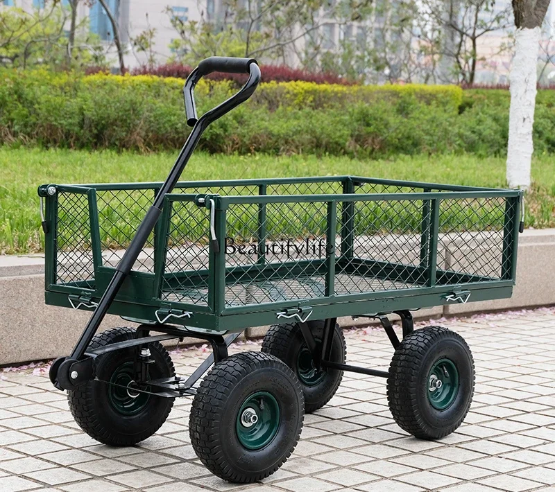 Four-wheel folding truck household handling traction flatbed truck