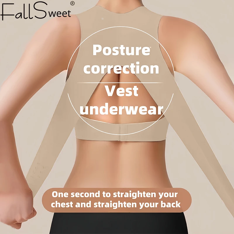 FallSweet Kabelloser BH zur Haltungskorrektur für Damen, nahtloser Push-Up-Bralette mit überkreuzter Rückenstütze für die tägliche formgebende Unterwäsche