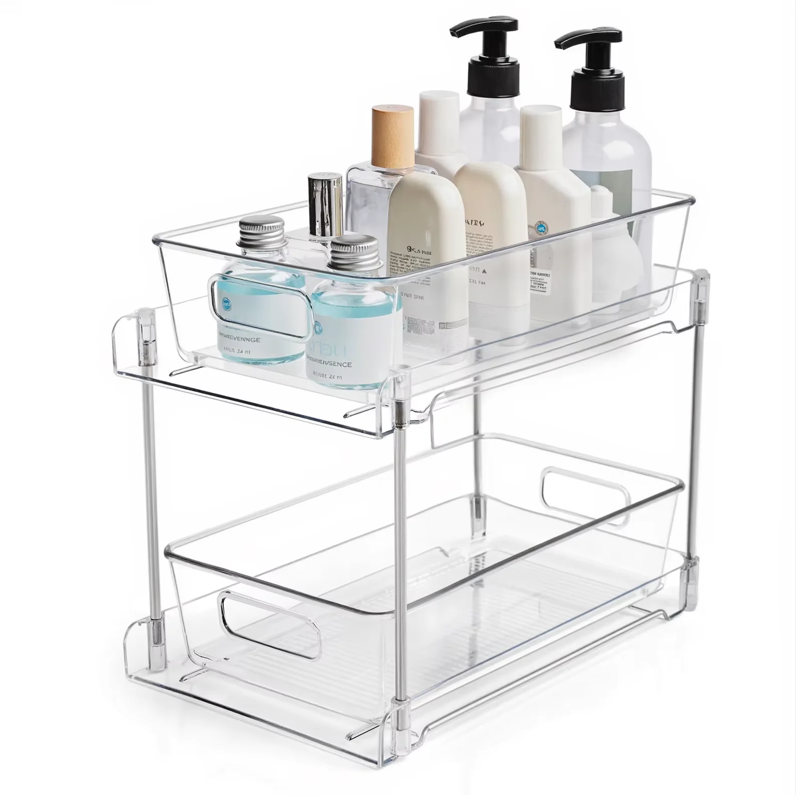 1/2er-Pack Badezimmer-Aufbewahrungsorganisator, 2-stufiger Aufbewahrungsbehälter unter dem Waschbecken, transparenter Organizer unter dem Waschtisch, Aufbewahrungsbehälter