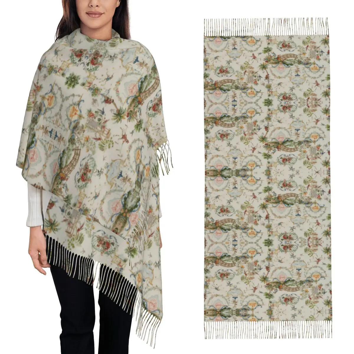 

Антикварный французский туаль De Jouy, традиционный французский художественный шарф, шарфы с кисточками, женские мягкие шаль и накидки, большая осенне-зимняя шаль, накидка