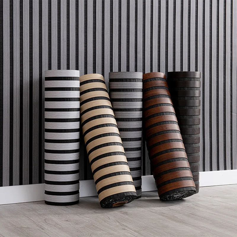 3D Embossed Golden Grille Wallpaper for KTV Bar Waterproof Oil Resistant Living Room Background Wood Grain Grille Wall Mural