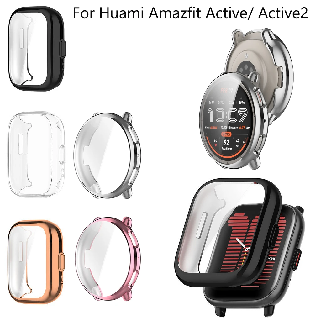 TPU Case Cover For Huami Amazfit Active 2 A2437 Soft Electroplating SmartWatch Screen Protector Frame Anti-scratch Full Cover
