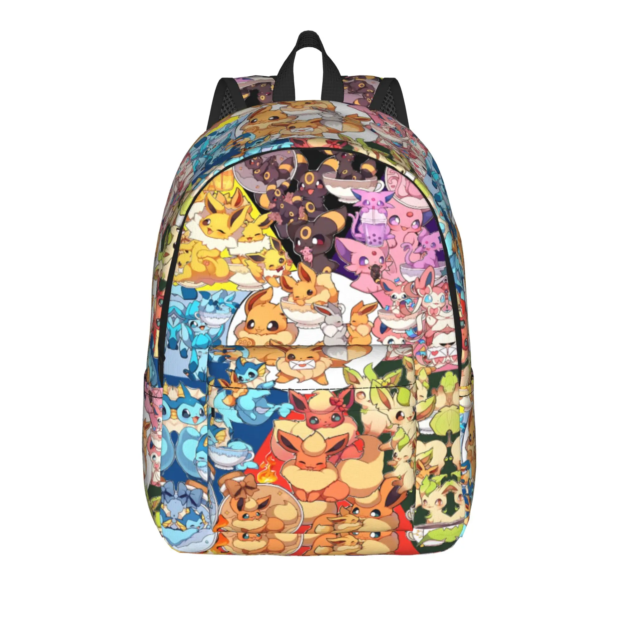 Fashion Pokemon Theme Eeveelution Collage Backpack  Mochilas Portable For Work Zipper Closure Rucksack