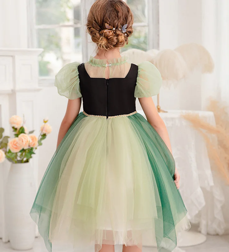 Retail New Baby Girls Boutique Cosplay Mesh Flower Dress, Princess Kids Elegant Party Birthday Mesh Dress 3-7T