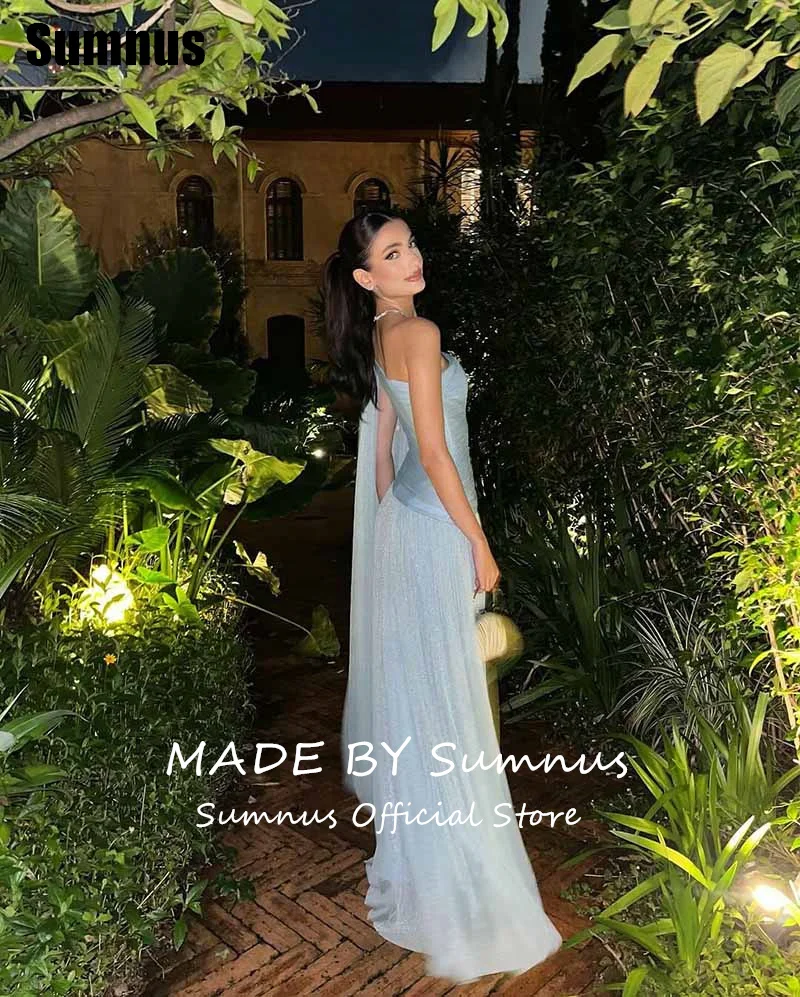 Sumnus Simple droite bleu clair robe de bal une épaule sans manches robes de soirée longueur au sol robe de soirée 2025 personnalisé