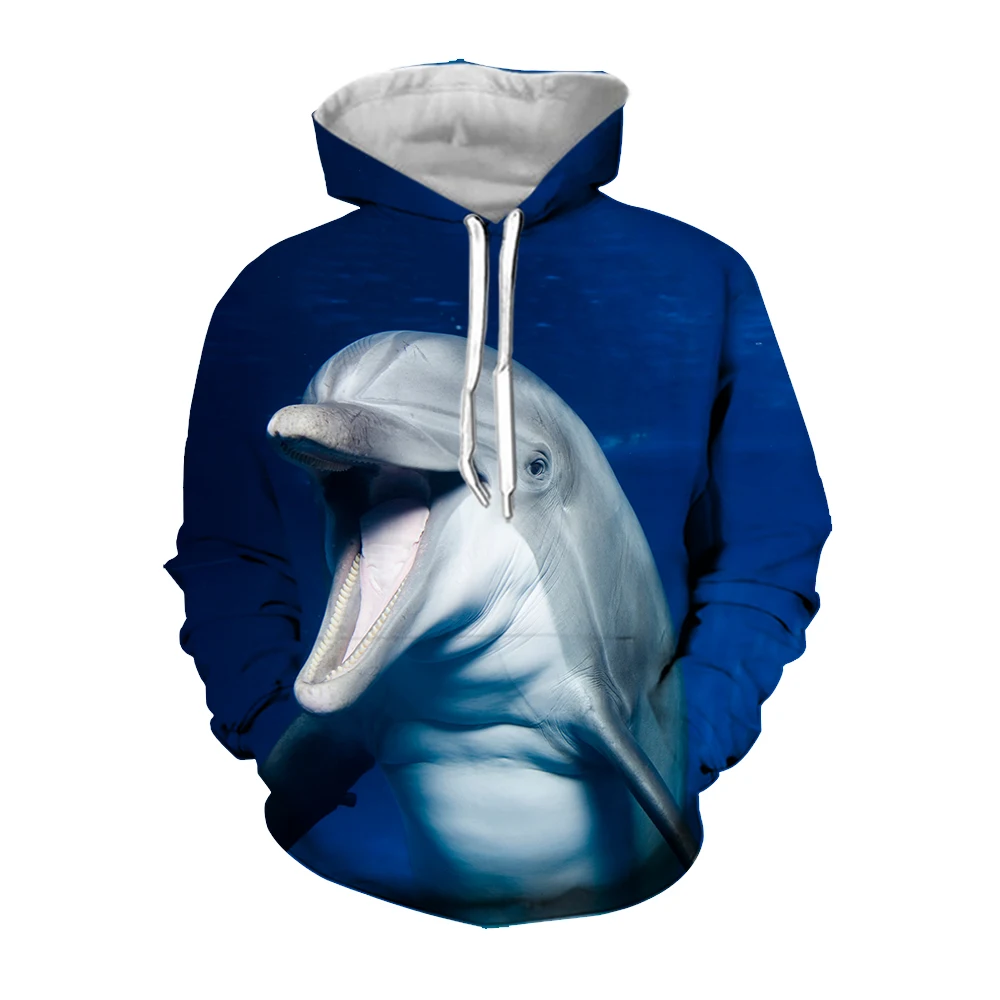 Jumeast 3D Sea Animal Dolphin Printed Men Hoodies Beach Hawaii Flipper Zero Hacker Kangaroo Pocket Hoody Aesthetic Youth Clothes