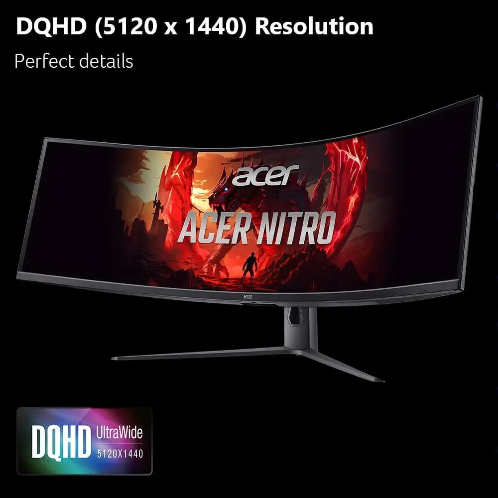 49” Gaming Monitor | UlDQHD 5120 x 1440 | 1000R 32:9 Curved | AMD reeSync | Up to 120Hz Reresh Rate | s (G to G) | 1 x Display P 2