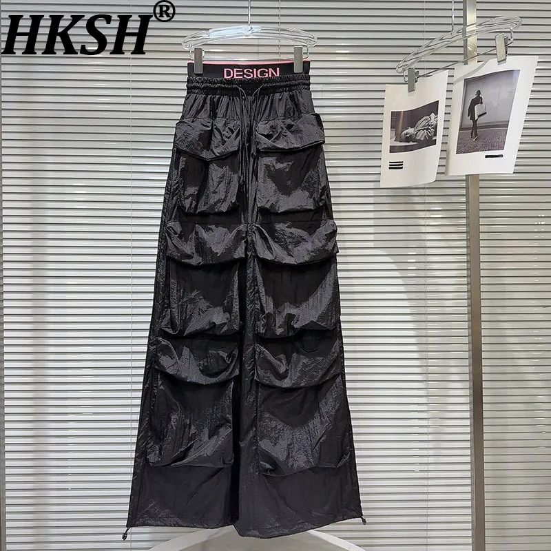 

Женские повседневные широкие брюки HKSH с принтом-надписью, на шнурке, с эластичным поясом, с множеством карманов, в стиле хип-хоп, уличная мода, новинка весны HK19951