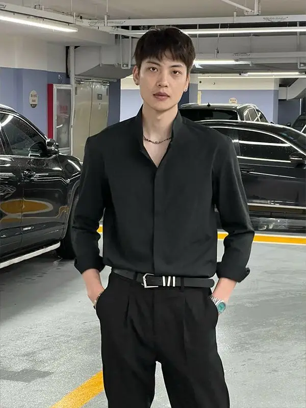 

Extra Large 300 Pou High End Trendy Brand Men's Long Sve Pure Color Collared irt Casual Sle Autumn New Arrival