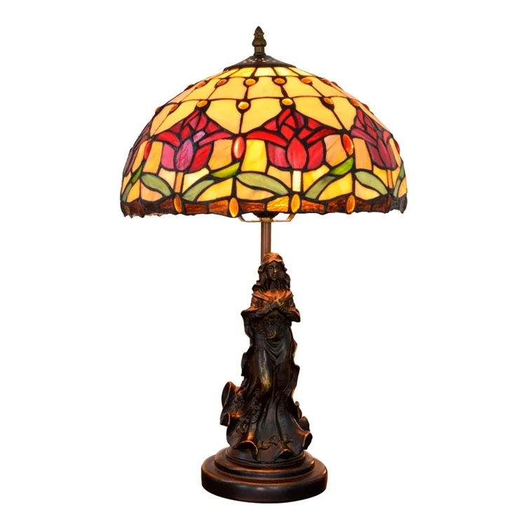 Rote Tulpe Tiffany Buntglas Retro Tischlampe für Restaurant Schlafzimmer Wohnzimmer Designer Tischlampen Luxus Moderne Dekorativ