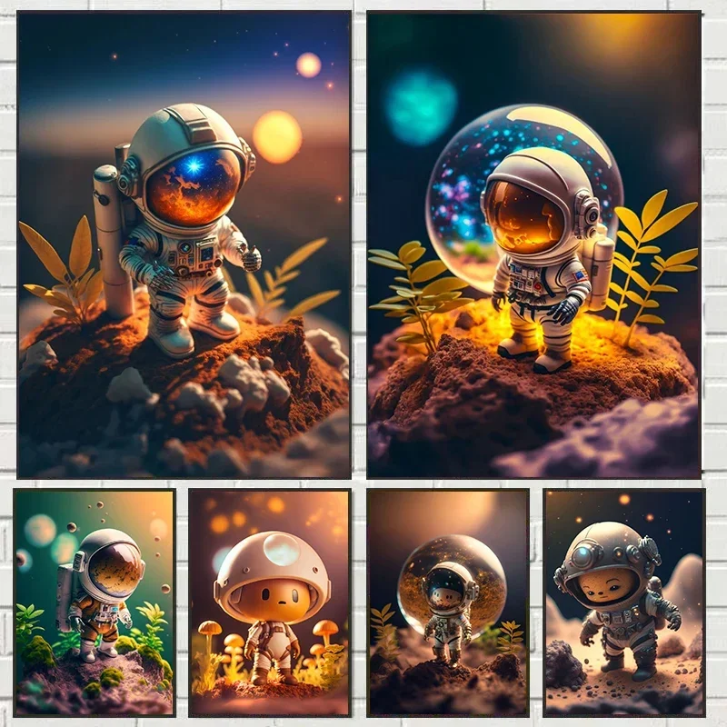 

Cute Astronaut Canvas Painting Monster Space Dreaming Stars Posters and Prints Modern Wall Art Picture Child's Room Home Decor