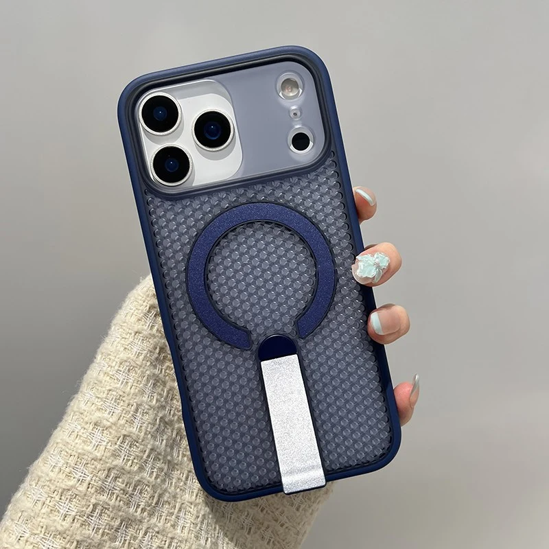 Suporte de metal magnético caso de telefone para iphone 17 17pro max 15 16 14 13 oco favo de mel malha carregamento sem fio borda macia pc capa