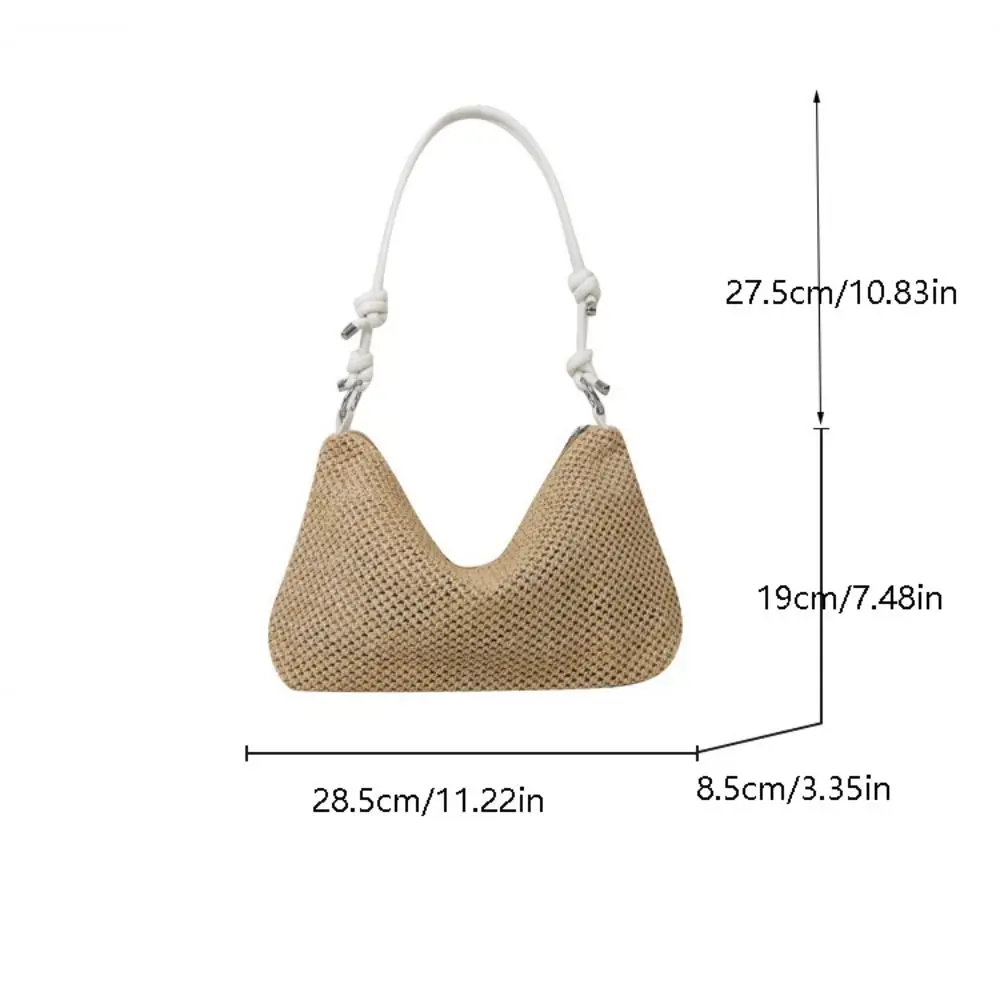 Large Capacity Straw Woven Crossbody Bag Adjustable Shoulder Strap Zipper Woven Shoulder Bag Handmade Bohemian Style