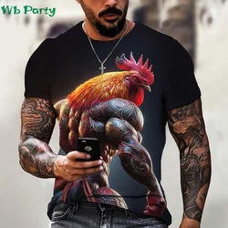 Animal Graphic T shirts Rooster Hero Print T-shirts for Men Funny 3D Print Fashion Men's Clothing Summer O-Neck Mens Clothing