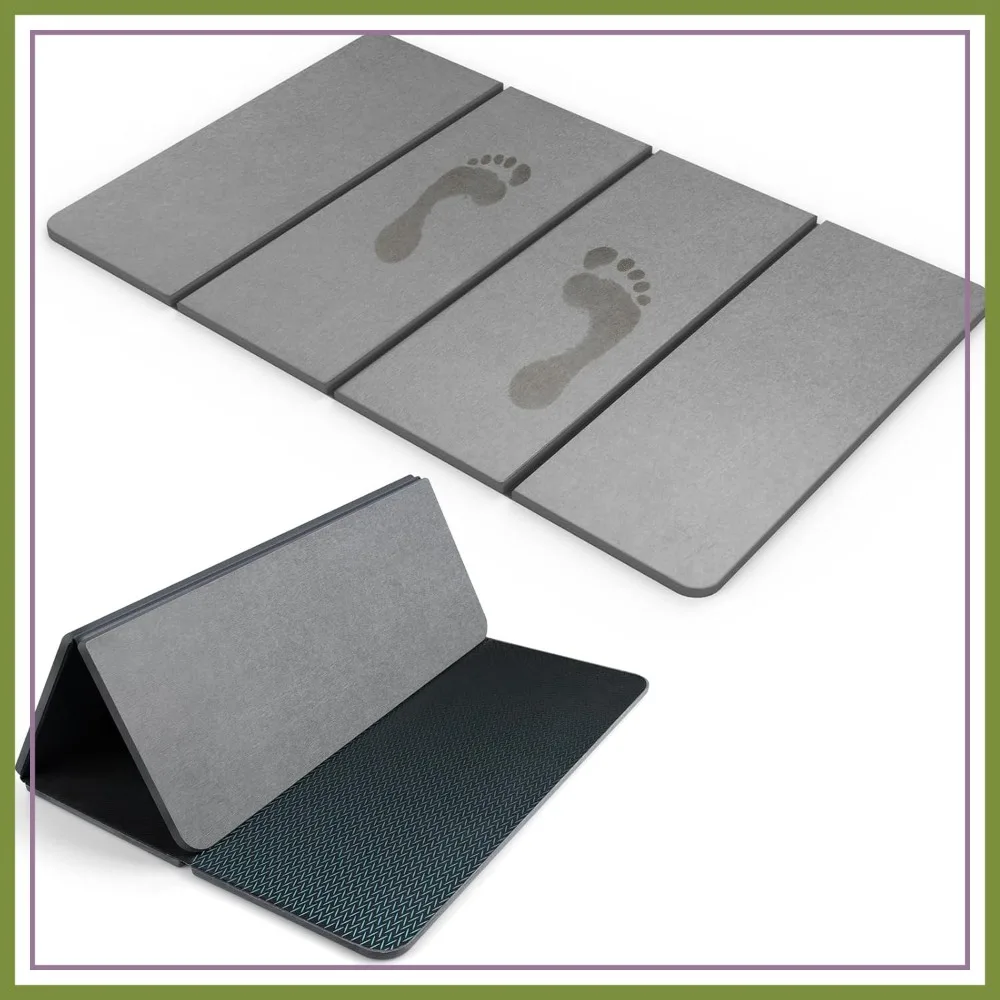 

Extra Large Foldable Stone Bath Mat, 31.5x19.7in, Super Absorbent Quick Drying, Non-Slip Rubber Back, Easy Store & Clean, Grey