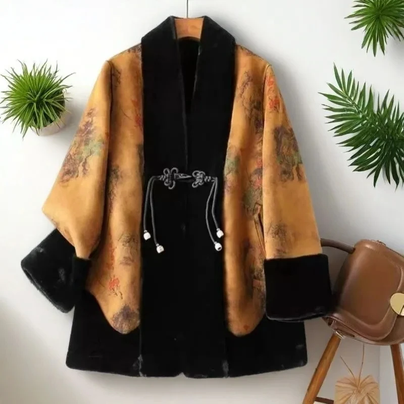 Korean Women Long Sleeves Faux Fur Jacket Winter Lady Double Sided Fur Coat Middle Aged Mother Large Size XXXL Plush Outwear
