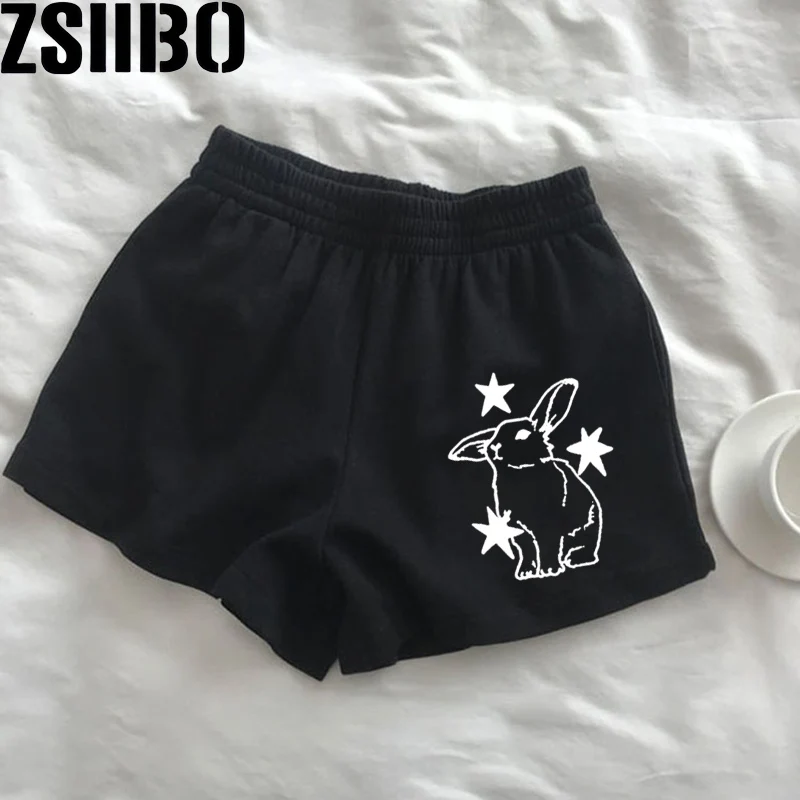 Cute rabbit print Y2k Loose Women's Shorts High Harajuku Fashion Sports Sweatpants Beach Y2K Clothing yoga drawstring waist