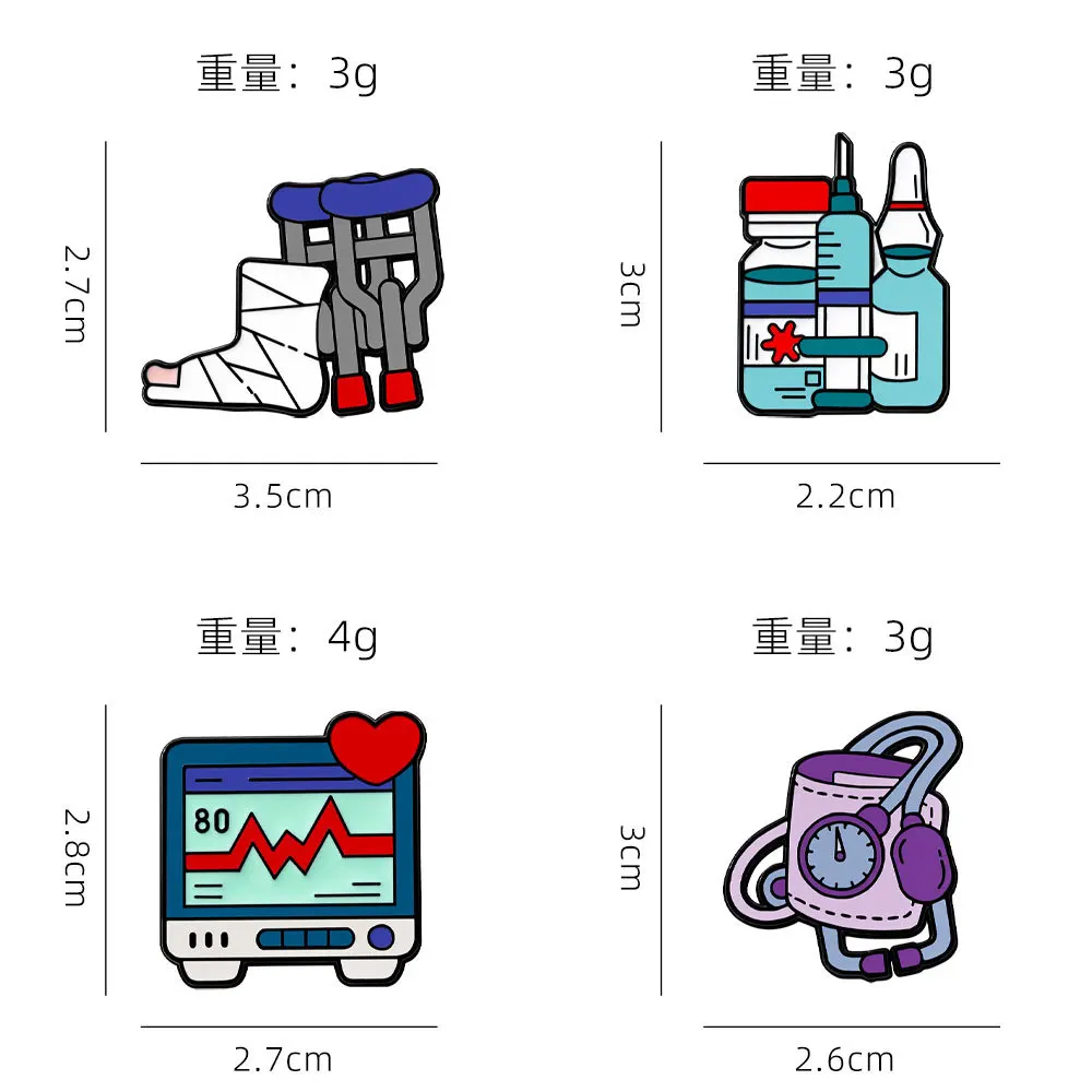 Cartoon Medical Metal Pins Lapel Brooches Detector Syringe Ambulance Nurse Cap Pill Cat Doctor Surgical Knife Badge Jewelry Gift