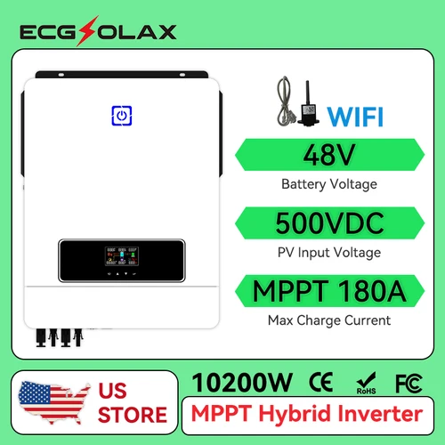 ECGSOLAX 10.2KW ソーラーハイブリッドインバーター 48Vdc 230Vac 最大充電 180A インバーター充電器ソーラーインバーター最大 PV 500VDC